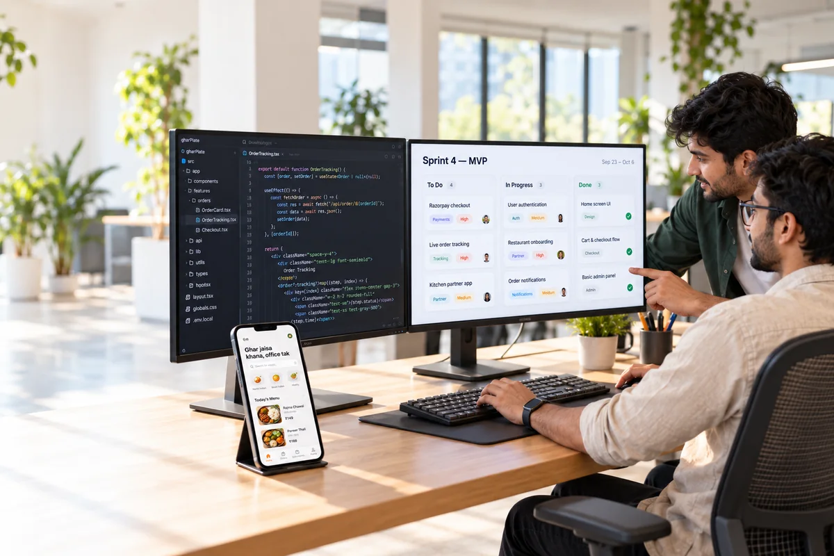 Do developers Sprint 4 MVP board aur code ke saath GharPlate app build karte hue